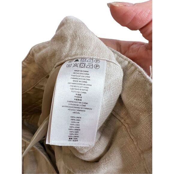 Micheal Kors 100% linen neutral beige flair belted trousers sz 2 - Picture 6 of 6